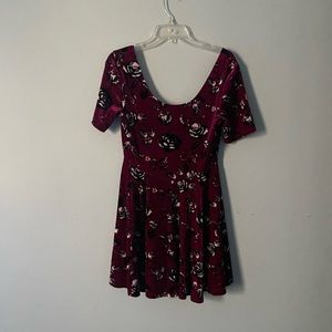Floral maroon velvet skater dress